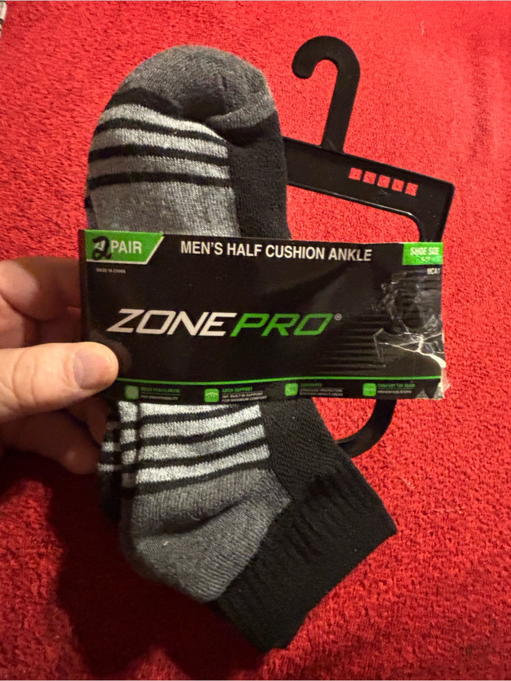 Zone Pro 2-Pack Men's Ankle Sport Socks - Gray and Black Stripes Shoe size 6-12